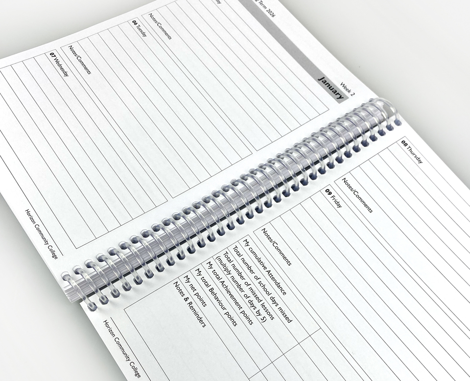 Print for Schools Bespoke Secondary School Planners Diary